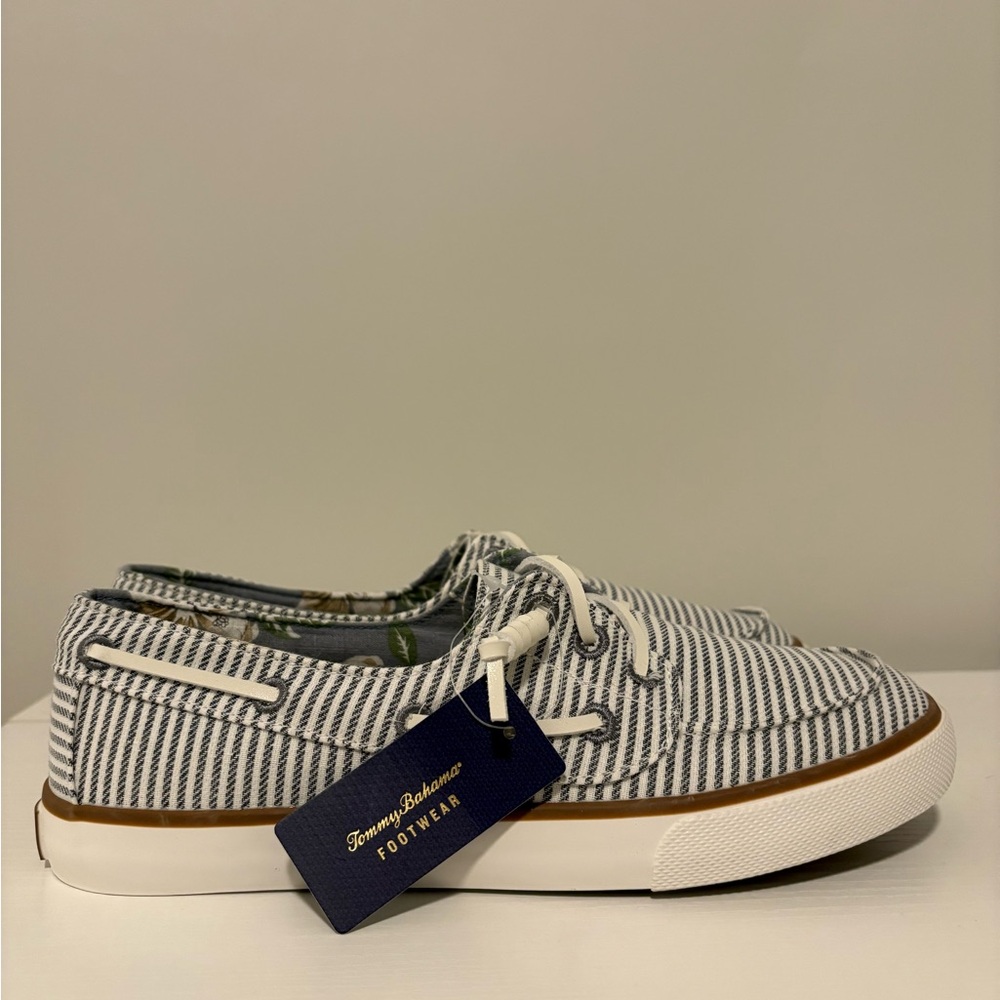 NEW Tommy Bahama Slip-On Shoes, Barrell Laces, Striped, Canvas, NWOB